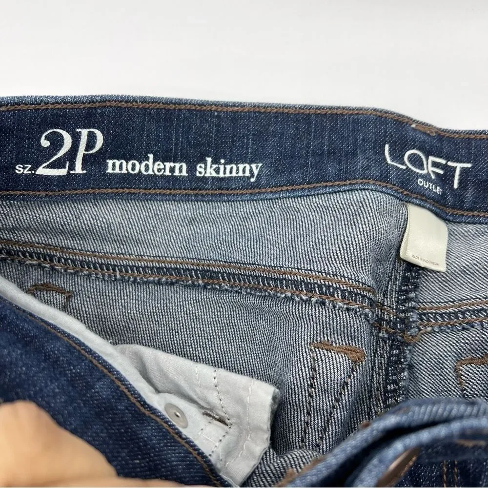 Ann Taylor LOFT Outlet Modern Skinny in Dark Wash Petite Mid Rise Denim Jeans-2P
